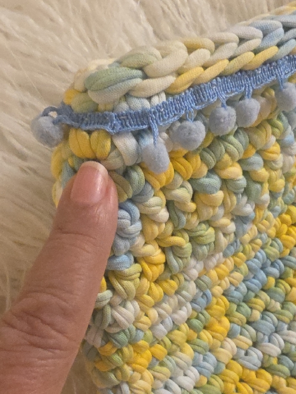 Handwoven Pastel Yellow & Blue Crochet Wristlet Clutch 10.5×7 Inches - Picture 6 of 8
